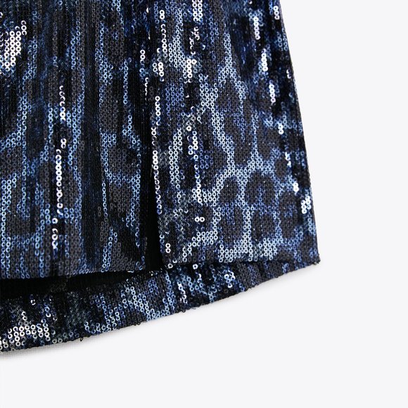 BLOGGER'S FAVE! Zara Sequin Mini Skirt Blue NWT - Picture 14 of 14